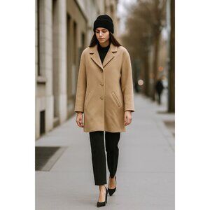 Kristen Blake Vintage Camel Cashmere-Lambswool Notch Collar Walking Coat Size 10
